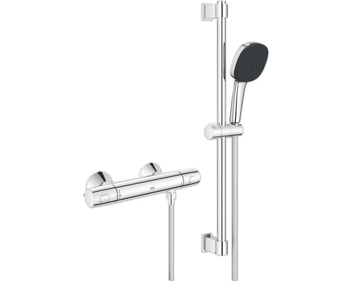 Grohe Duschsystem mit Thermostatarmatur, Handbrause und Brausestange für die Wandmontage.
