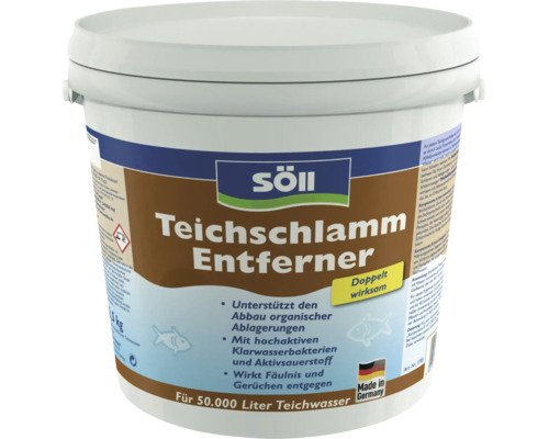 Söll Teichschlamm Entferner im Eimer zur Reduzierung von organischen Ablagerungen und zur Verbesserung der Wasserqualität im Gartenteich.