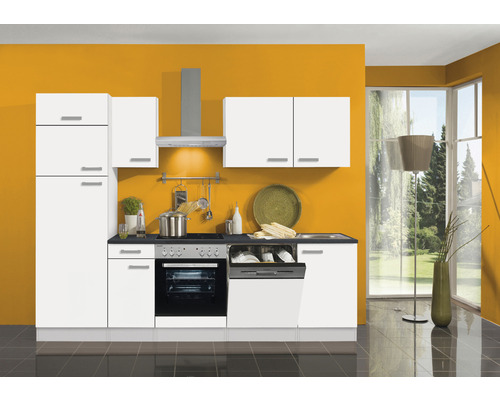 Küchenblock Optifit Oslo214 weiß matt 270 cm inkl. Einbaugeräte mit Kühl- und Gefrierkombination