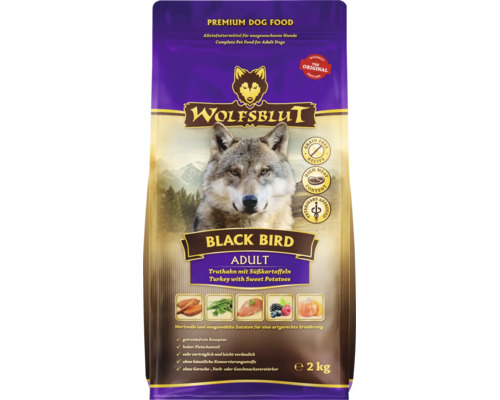 Wolfsblut Black Bird Hundefutter Trockenfutter mit Truthahn und Süßkartoffeln für ausgewachsene Hunde 2 Kilogramm