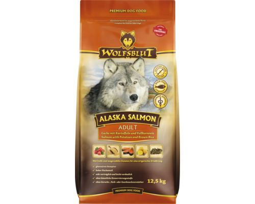 Wolfsblut Alaska Salmon Premium Hundefutter 12,5 kg mit Lachs, Kartoffeln und Vollkornreis für ausgewachsene Hunde, getreidefrei und verträglich.