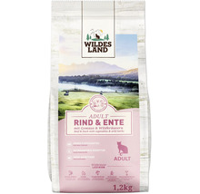 Wildes Land Adult Rind und Ente Katzenfutter mit Gemüse und Wildkräutern, getreidefrei, 1,2 Kilogramm Packung.