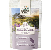 Wildes Land Katzenfutter Adult Kaninchen und Huhn mit Cranberries und Distelöl 100 Gramm Frischebeutel