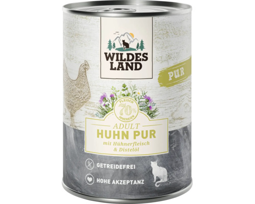 Wildes Land Adult Huhn Pur Nassfutter für Katzen in der Dose mit 70 Prozent Fleisch und Innereien getreidefrei