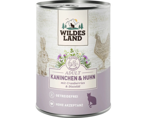 Wildes Land Nassfutter für Katzen mit Kaninchen und Huhn in der Dose getreidefrei