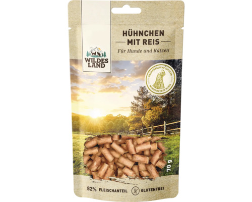 Wildes Land Snack Huehnchen mit Reis fuer Hunde und Katzen 70 Gramm Beutel glutenfrei