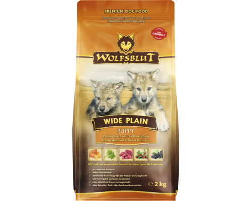 Wolfsblut Wide Plain Puppy Trockenfutter mit Pferdefleisch und Süßkartoffeln, getreidefrei, 2 kg Beutel für heranwachsende Hunde.