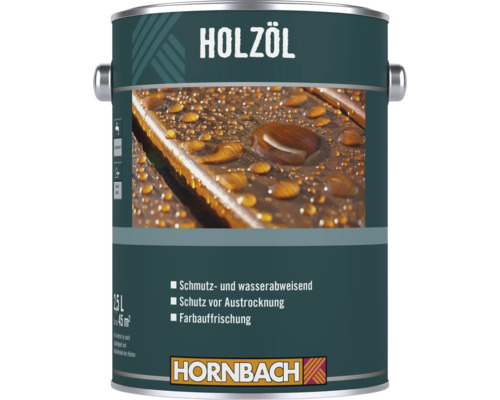 Hornbach Holzöl, 2,5 Liter Gebinde, wasserabweisendes Holzpflegemittel für den Außenbereich zur Farbauffrischung und zum Schutz vor Austrocknung.