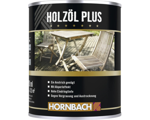 Hornbach Holzoel Plus Dose zur Pflege von Holzmoebeln im Gartenbereich mit Abperleffekt