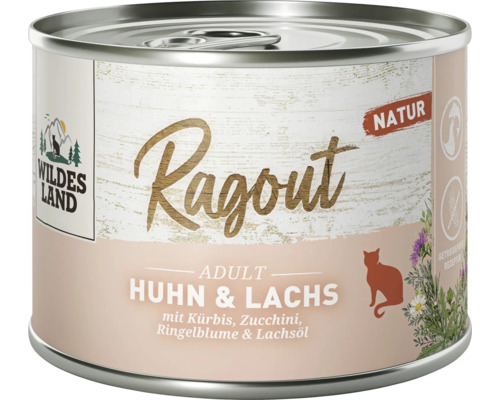 Wildes Land Ragout Adult Huhn und Lachs Nassfutter für Katzen in der Konservendose