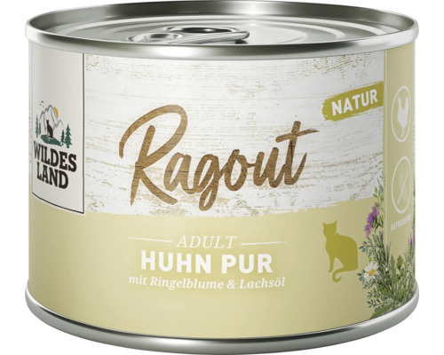 Wildes Land Ragout Adult Huhn Pur Nassfutter für Katzen in der Dose mit Ringelblume und Lachsöl