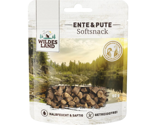 Wildes Land Softsnack Ente und Pute für Hunde in der 50 Gramm Packung getreidefrei und halbfeucht