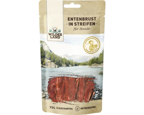 Wildes Land Entenbrust in Streifen Hundesnack 70 Gramm