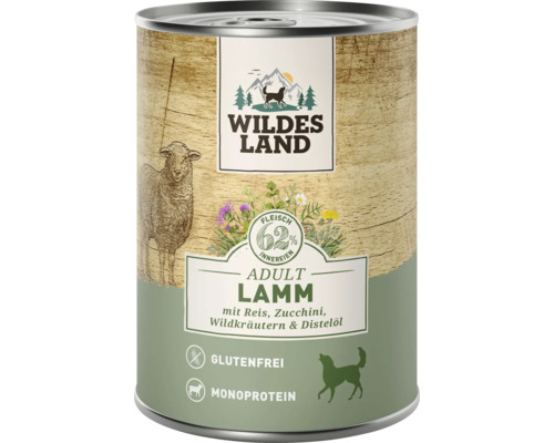 Wildes Land Nassfutter für Hunde Lamm mit Reis und Zucchini in der Dose