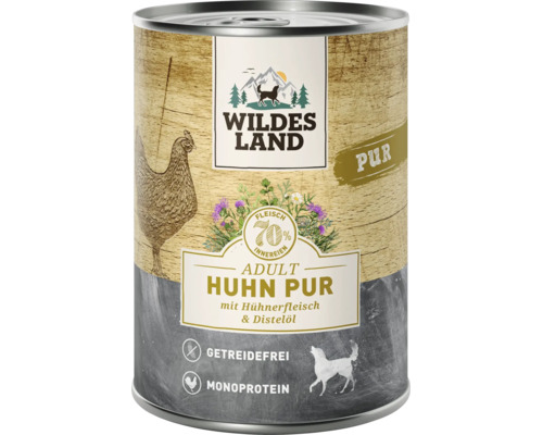 Wildes Land Adult Hundefutter Dose Huhn Pur mit Huhn und Disteloel getreidefrei 70 Prozent Fleischanteil