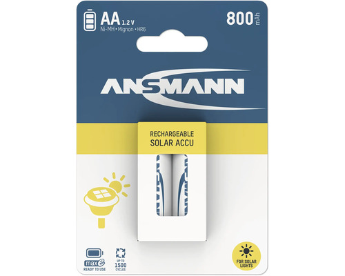 Ansmann AA Mignon Nickel Metallhydrid Akku 1,2 Volt 800 Milliamperestunden fuer Solarleuchten im Doppelpack