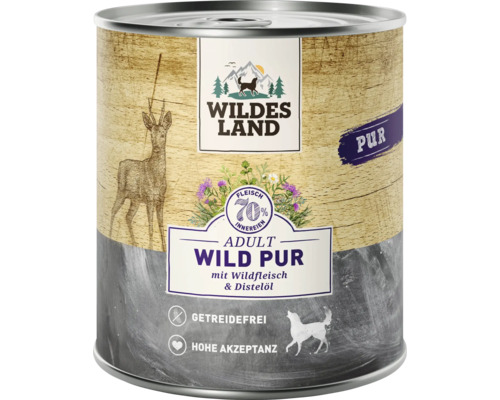 Wildes Land Hundefutter Dose mit Wildfleisch und Distelöl getreidefrei 800 Gramm