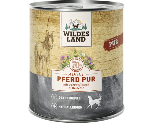 Wildes Land Nassfutter fuer Hunde Adult Pferd Pur mit Pferdefleisch und Disteloel in der Dose