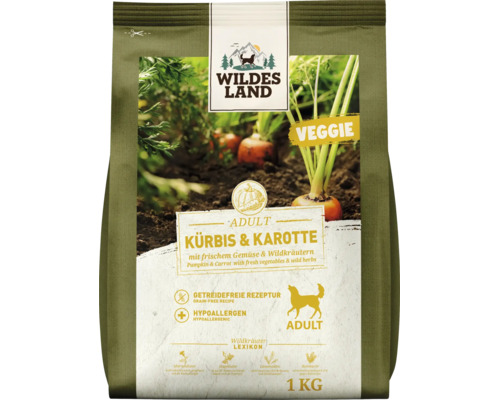 Wildes Land Veggie Hundetrockenfutter Kürbis und Karotte 1 Kilogramm
