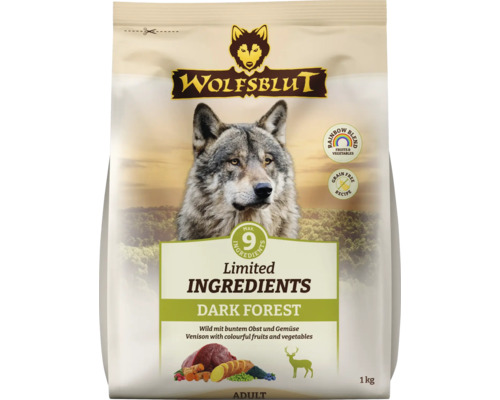 Wolfsblut Hundefutter Dark Forest Wild mit Obst und Gemuese 1 Kilogramm Trockenfutter fuer ausgewachsene Hunde getreidefrei