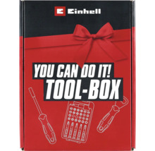 Einhell Werkzeugbox Geschenkset Verpackung mit abgebildetem Schraubendreher und Bit Set