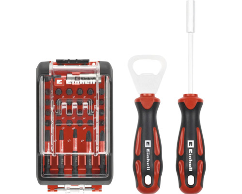 Einhell Bitset mit 32 Teilen inklusive Bithalter und Flaschenöffner in einer Kunststoffbox.