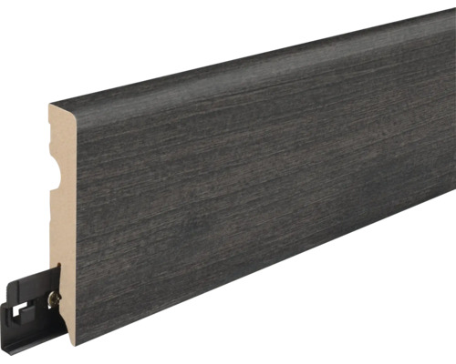 Sockelleiste mit Holzoptik und integriertem Montageclip
