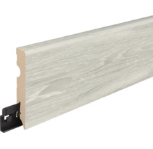 Sockelleiste mit Holzoptik Oberfläche und integriertem Befestigungsclip