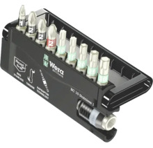 Wera Bit-Check 10 Stainless 1 Set mit Bithalter und verschiedenen Bits in einer Kunststoffbox.