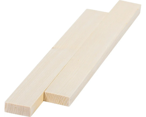 Zwei unbehandelte Holzleisten aus Massivholz für Bau und Heimwerkerprojekte