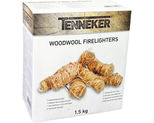 Tenneker Holzwolleanzünder in der 1,5 Kilogramm Packung zum einfachen Entzünden von Kaminen und Grills.
