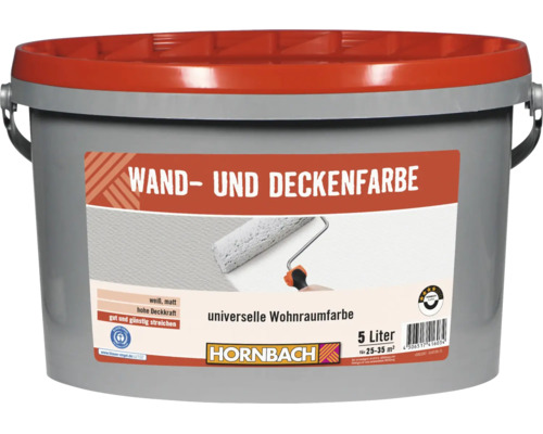 HORNBACH Wand- und Deckenfarbe, 5 Liter, matte weiße Dispersionsfarbe für den Innenbereich, hohe Deckkraft.