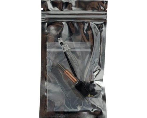 Ersatzteilset für 3D Druckwerkzeug mit Heizpatrone, Kabel mit Stecker und kleinem Montageschlüssel in transparenter Schutzverpackung