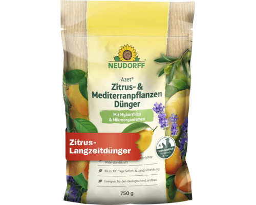Neudorff Azet Zitrus und Mediterranpflanzen Dünger mit Mykorrhiza und Mikroorganismen, 750 Gramm Langzeitdünger für mediterrane Pflanzen.