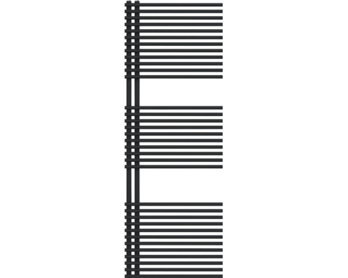 Moderner Badheizkörper mit horizontalen Rohren und zwei vertikalen Sammelrohren.