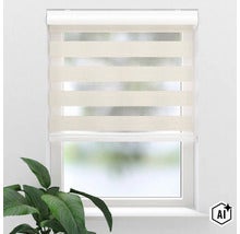 Doppelrollo zur Fensterdekoration mit horizontalen Streifen für individuelle Lichtregulierung (Image AI modified or generated)