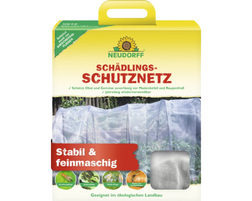 Neudorff Schädlingsschutznetz in der Verpackung zum Schutz von Obst und Gemüse vor Insekten im ökologischen Landbau.