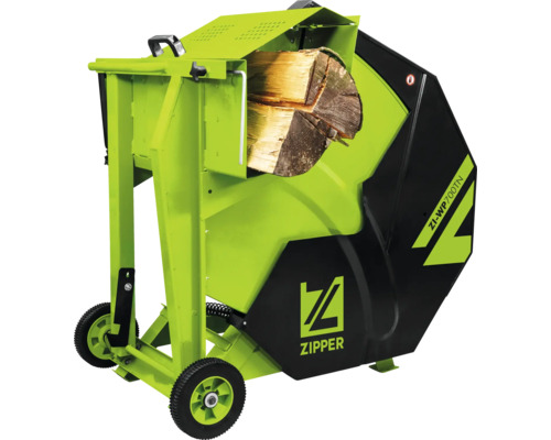 Zipper Wippsäge ZI-WP700TN mit Sägeblattabdeckung und eingelegtem Holzstamm