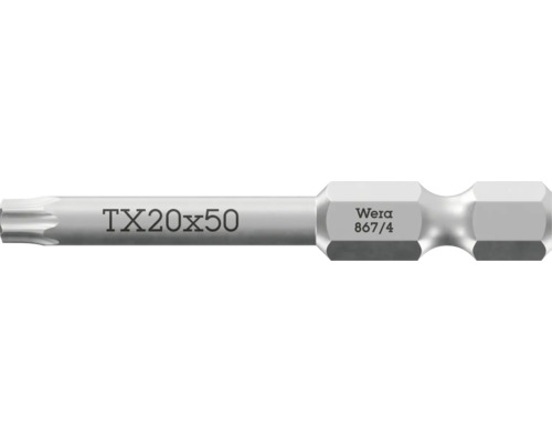 Wera Schrauberbit TX 20 mal 50 Millimeter aus Stahl für Torx Schrauben