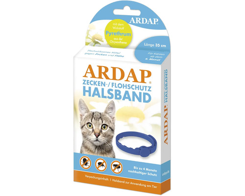 Ardap Zecken- und Flohschutzhalsband für Katzen, 35 cm, mit Wirkstoff Pyrethrum für 4 Monate Schutz gegen Zecken und Flöhe.