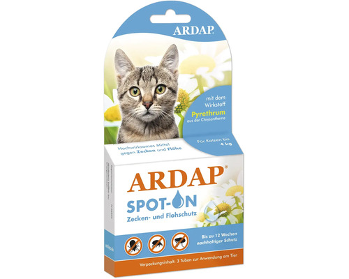 Ardap Spot On Zecken und Flohschutz für Katzen bis 4 Kilogramm zur Anwendung am Tier mit Wirkstoff Pyrethrum