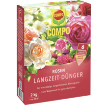 Compo Rosen Langzeitdünger mit sechs Monaten Wirkungsdauer im zwei Kilogramm Karton zur Nährstoffversorgung von Rosen und Blühsträuchern
