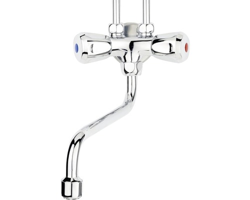 Wandarmatur mit zwei Griffen für Warm- und Kaltwasser