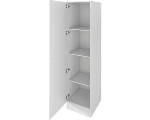 Weißer Hochschrank mit offener Tür und Regalböden