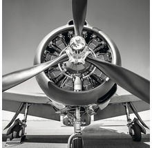Frontansicht eines Flugzeugs mit Propeller