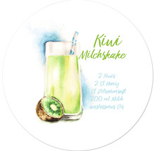 Illustration eines Kiwi Milchshakes mit Rezeptangaben