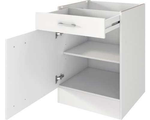 Weißer Unterschrank mit Schublade, Tür und Einlegeböden