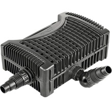 Schwarzer Teichfilter mit Anschlüssen für Gartenteiche