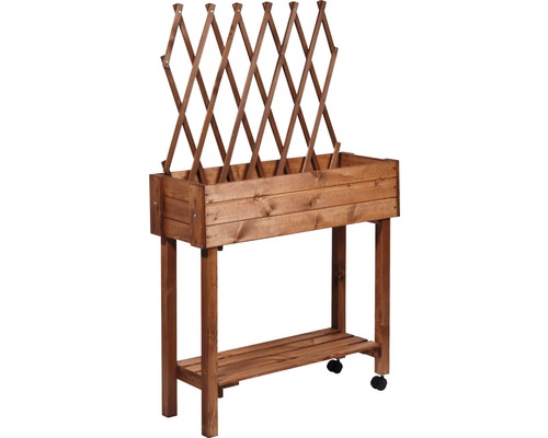 Hochbeet aus Holz mit Rankgitter und Rollen