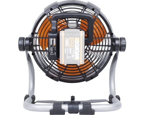 Akkubetriebener Ventilator mit Schutzgitter und Tragegriff